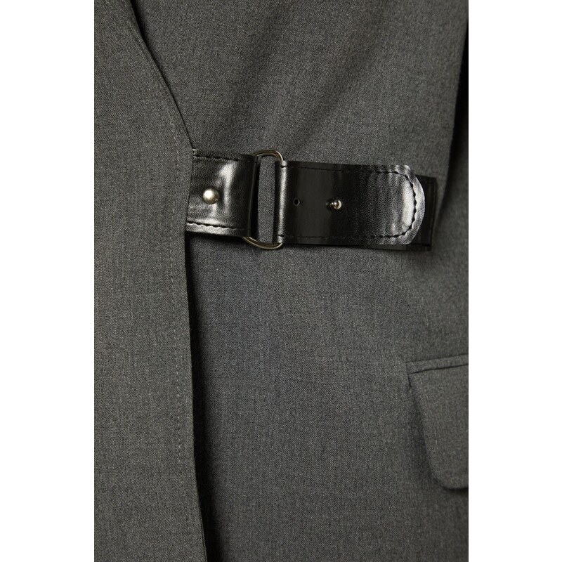 Trendyol Gray Woven Lined Blazer with Buckle Detail