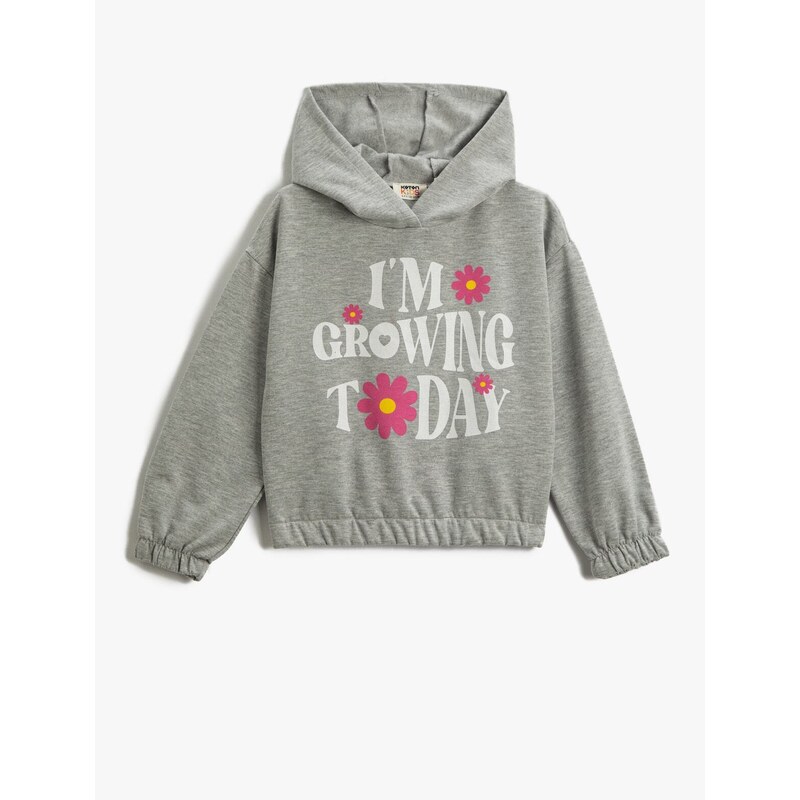 Koton Hoodie Crop Sweatshirt Printed Cotton