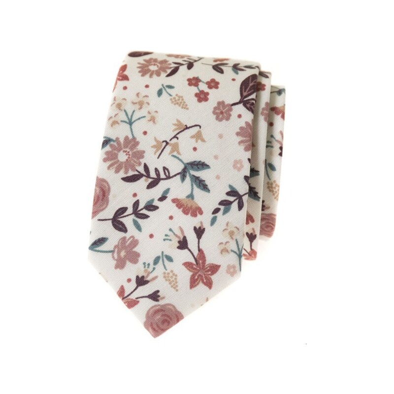 Úzká bavlněná kravata Avantgard - s květy 571-51057-0