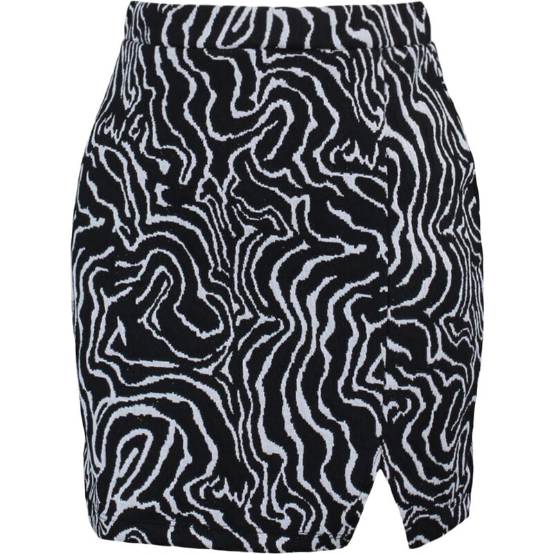 Trendyol Black Slit Detail Zebra Patterned High Waist Mini Knitted Skirt