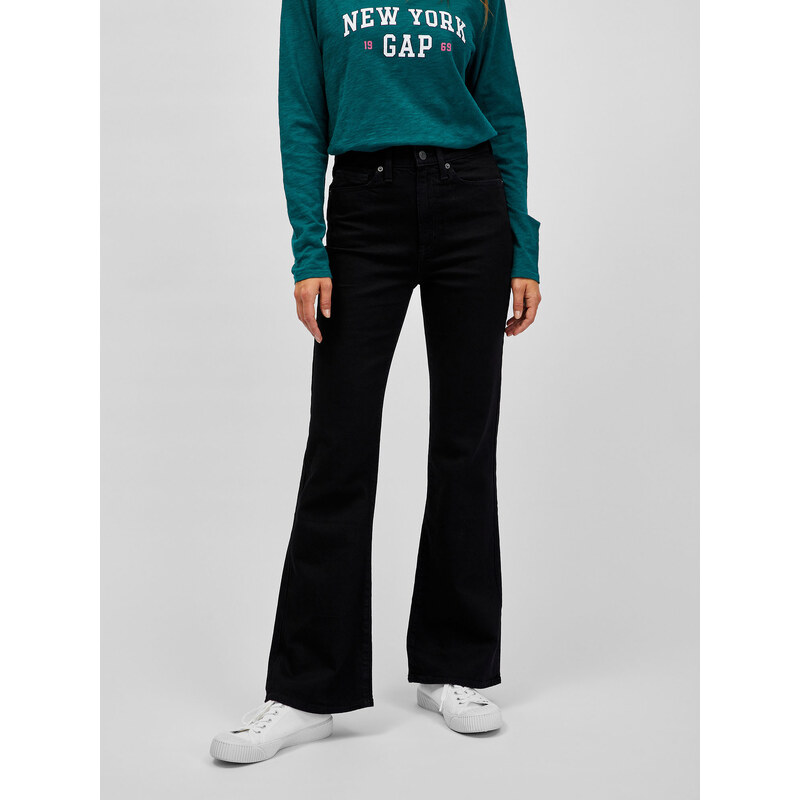 GAP Džíny high rise flare black - Dámské