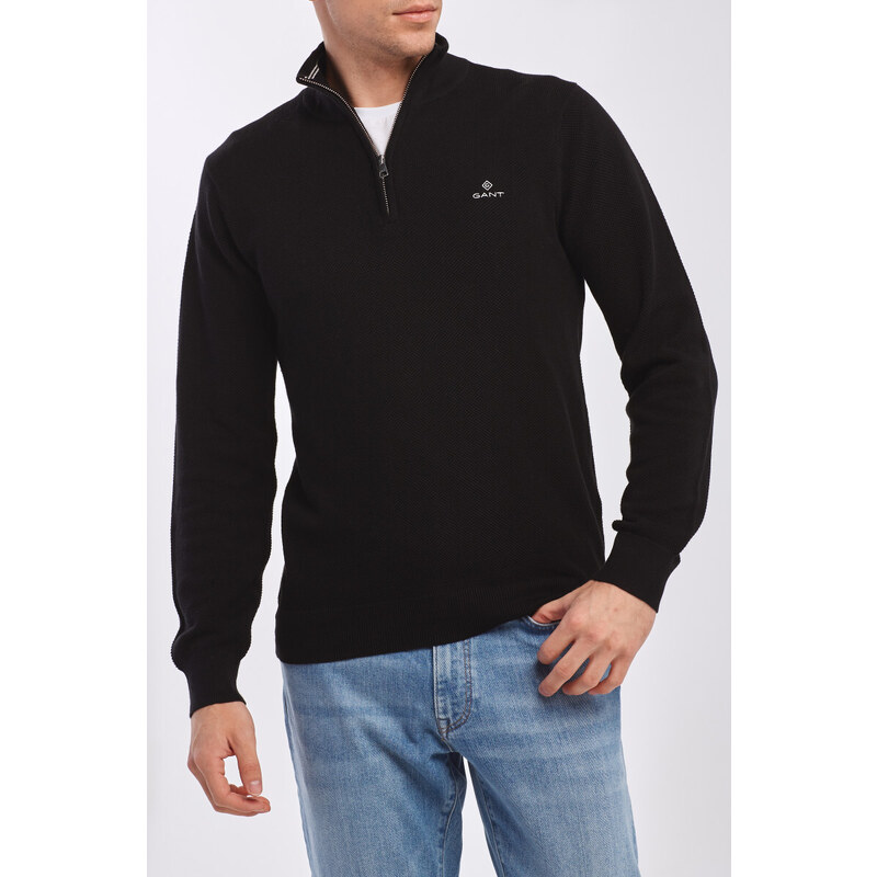 SVETR GANT COTTON PIQUE HALF ZIP černá S