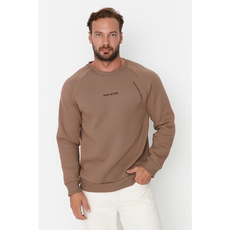 Trendyol Men's Mink Regular/Normal Fit Raglan Sleeve Text Printed Cotton Sweatshirt