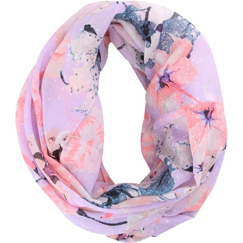 Fialový květovaný dutý šátek Pieces Jolia