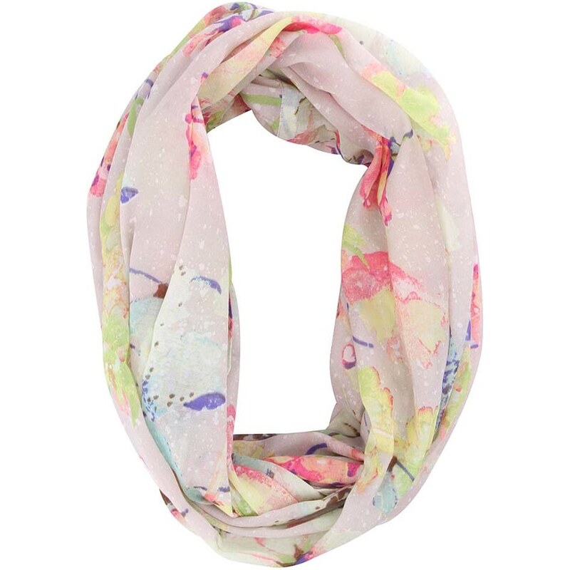 Béžový dutý šátek s barevnými květy Pieces Jolia
