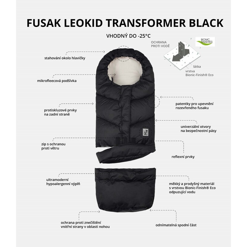 LEOKID Fusak Transformer s rukavicemi, Black