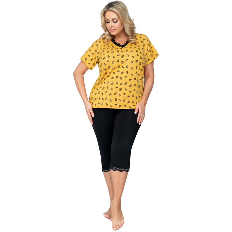 Donna Queen 3/4 Plus Size Pyžamo Hořčice