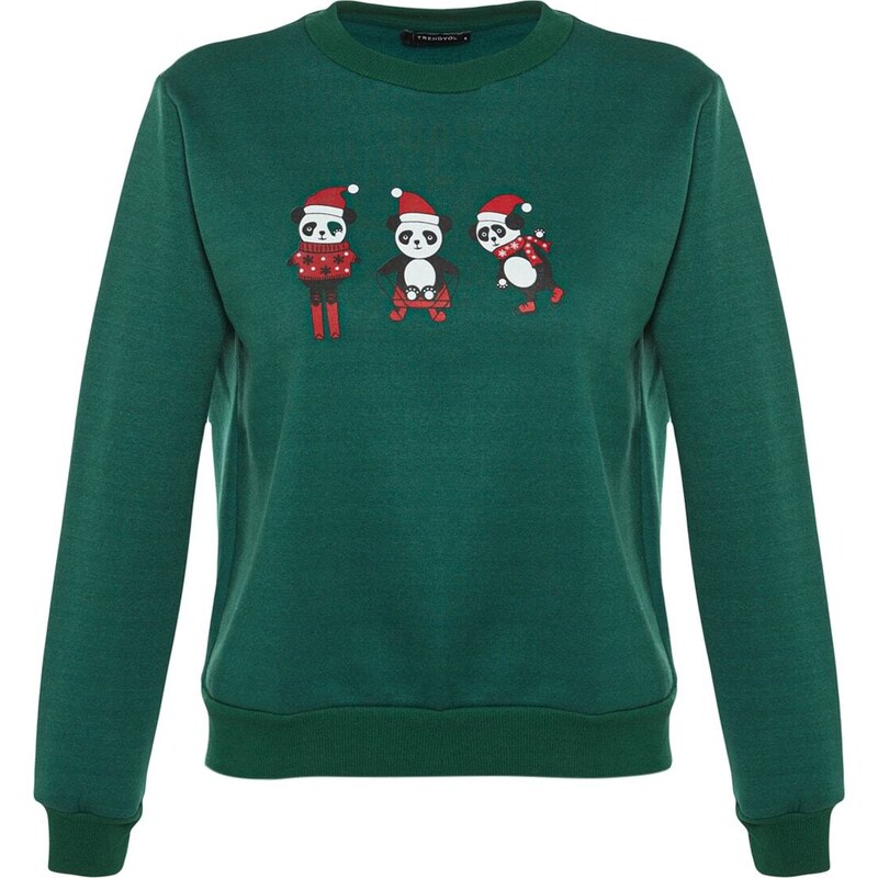 Trendyol Emerald Printed Basic Shark Knitted Family Team Pullover Sweatshirt