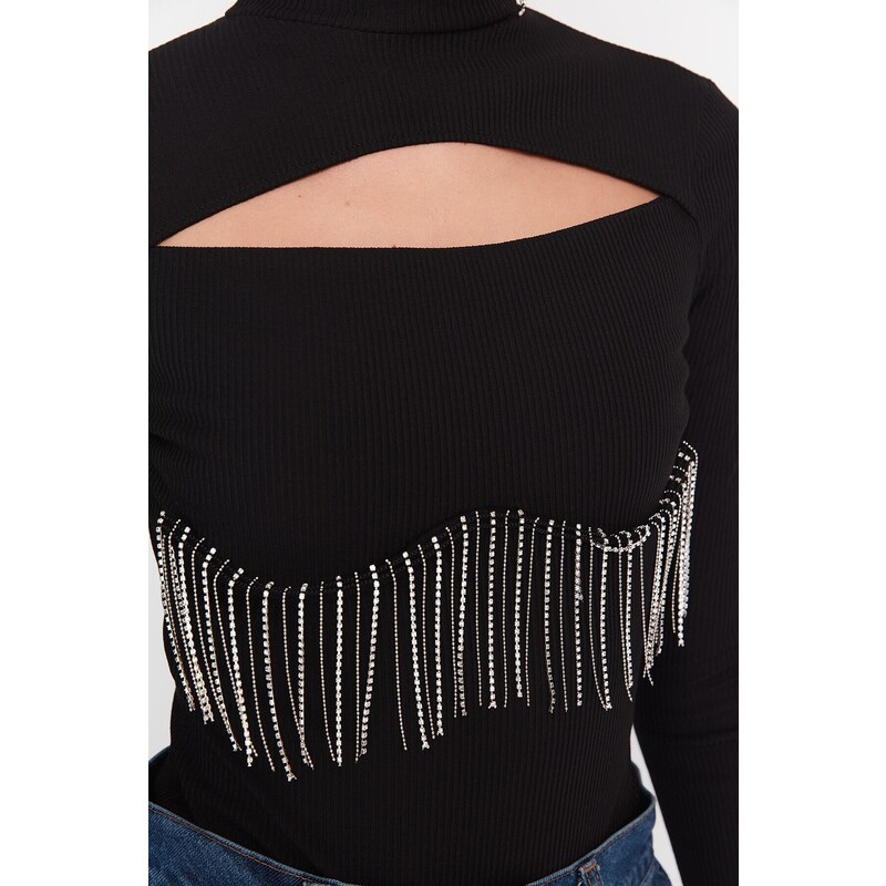 Trendyol Black Stone Accessory Detail Knitted Body