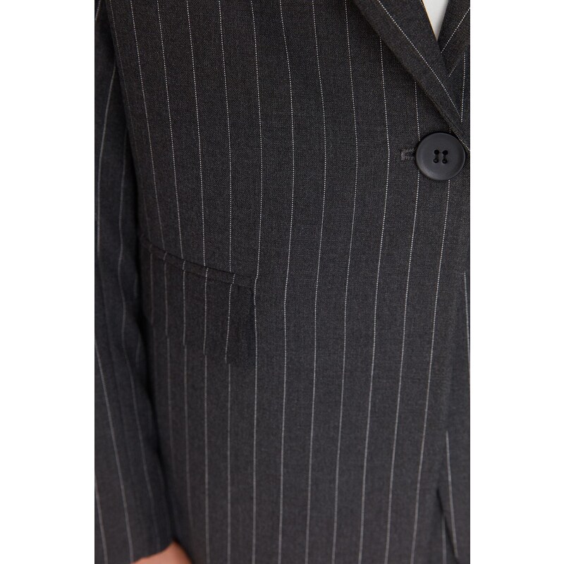 Trendyol Black Regular Lined Woven Striped Blazer Jacket