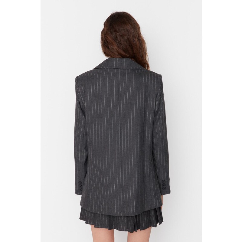 Trendyol Black Regular Lined Woven Striped Blazer Jacket