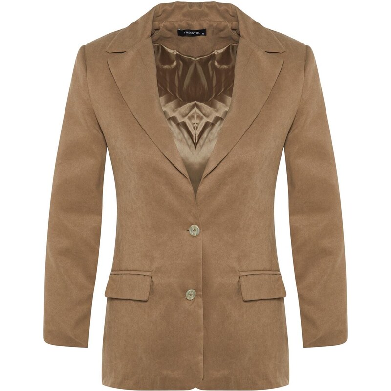 Trendyol Khaki Suede Woven Buttoned Blazer Jacket