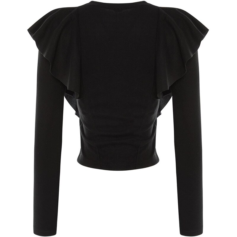 Trendyol Black Ruffle Detail Thessaloniki Basic Knitted Blouse