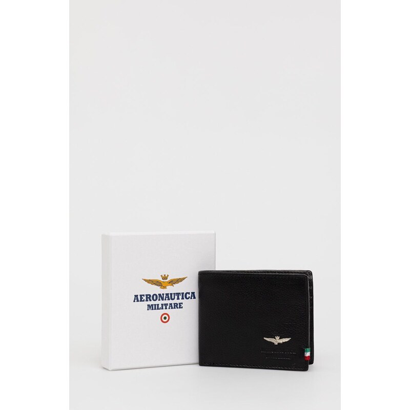 Kožená peněženka Aeronautica Militare černá barva