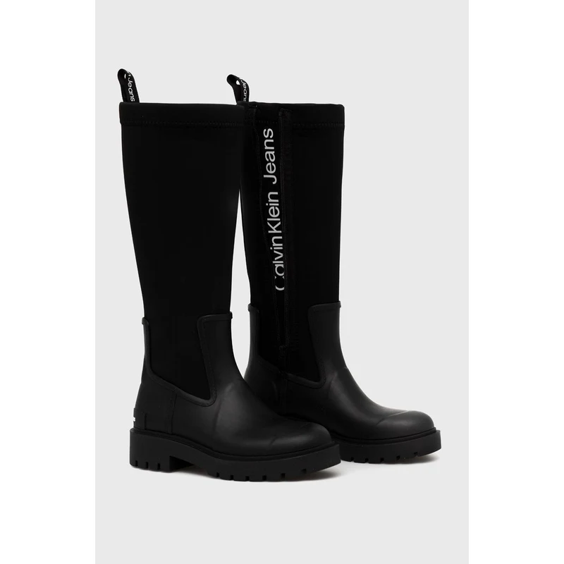 Kozačky Calvin Klein Jeans High Rainboot Neoprene dámské, černá barva, na  plochém podpatku - GLAMI.cz