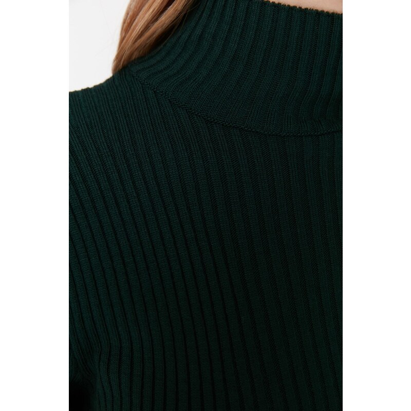 Trendyol Smaragdově zelená Mini pletenina Doplněk Detailní šaty