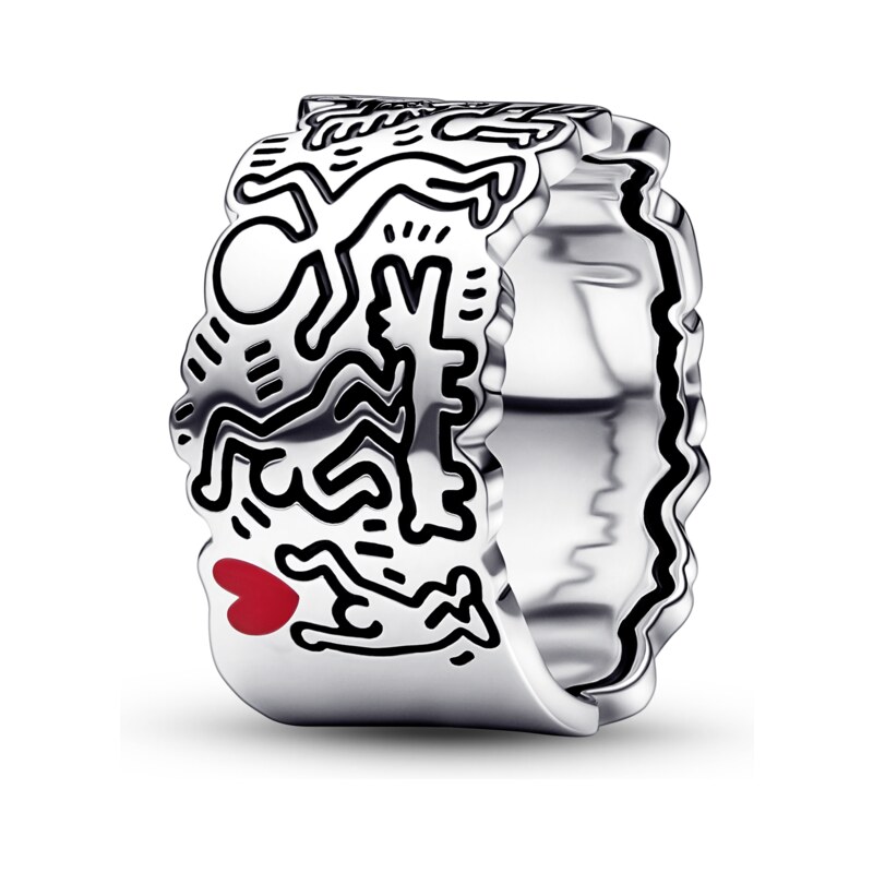 Keith Haring x Pandora široký prsten Srdce, umění, linky a lidé