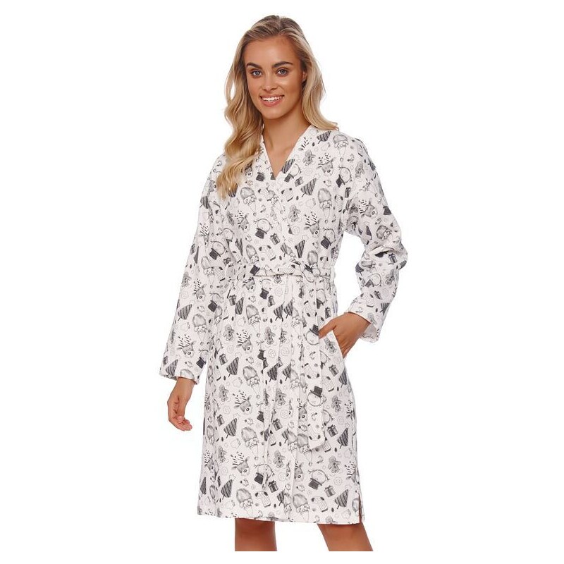 DN Nightwear Bavlněný župan Snowman bílý zateplený 74138805