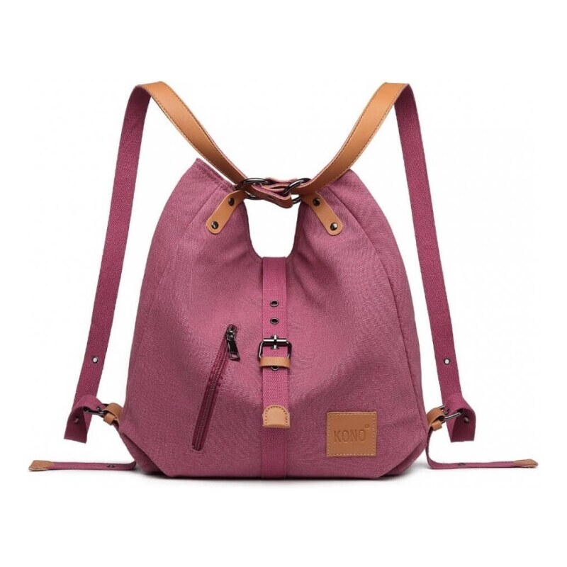Kono růžově fuchsiová plátěná hobo kabelka-batoh 6850