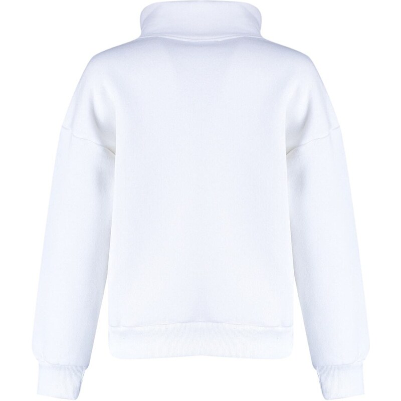 Trendyol Ecru Oversize/Wide Fit Zippered Stand-Up Collar Fleece Inner Knitted Sweatshirt