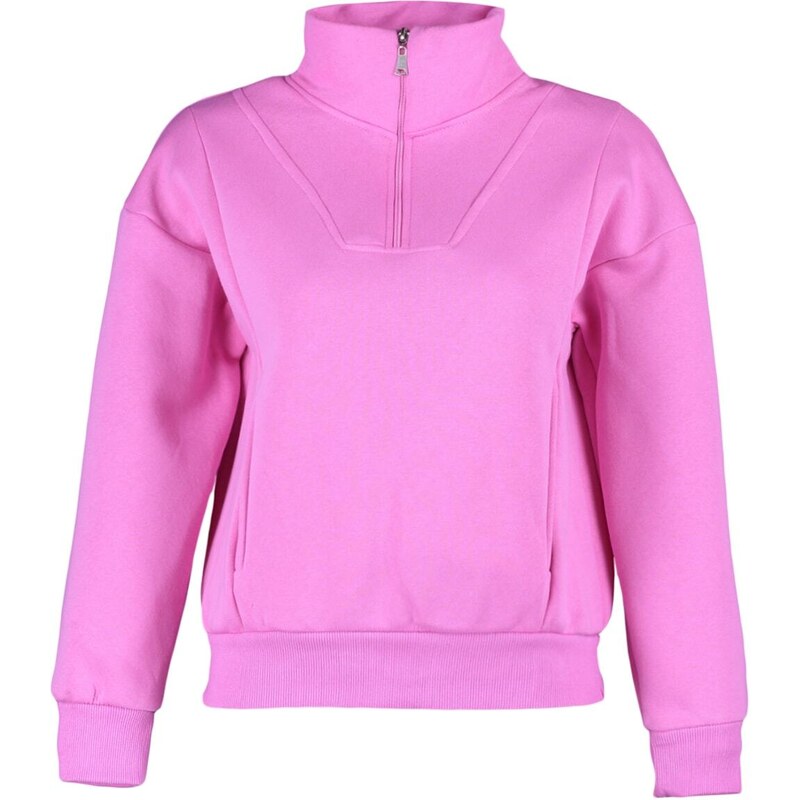 Trendyol Pink Oversize/Wide Zipper High Neck Thick Fleece Knitted Sweatshirt