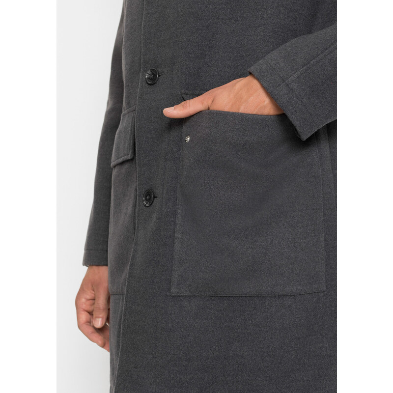 bonprix Krátký kabát s kapucí, ve vlněném vzhledu Šedá