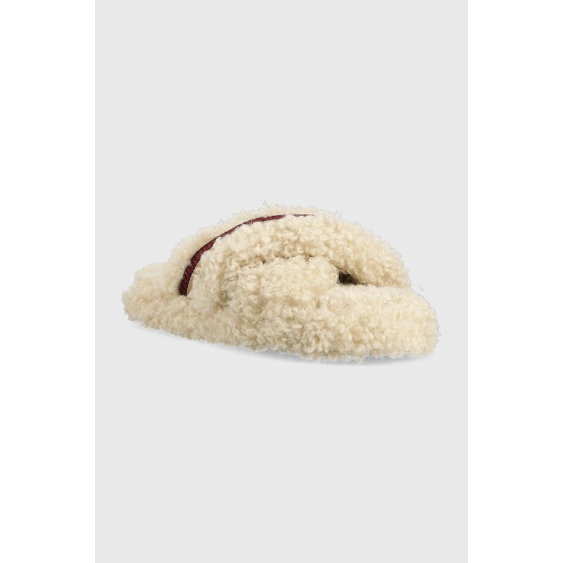 Pantofle Tommy Hilfiger Sherpa Fur Home Slippers Straps béžová barva