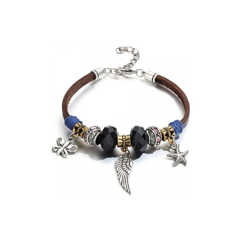 Fashion Jewelry Kožený náramek na ruku s křídlem anděla