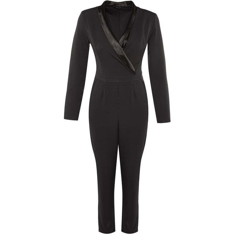 Trendyol Limited Edition Long Black Satin Collar Detailed Woven Jumpsuit