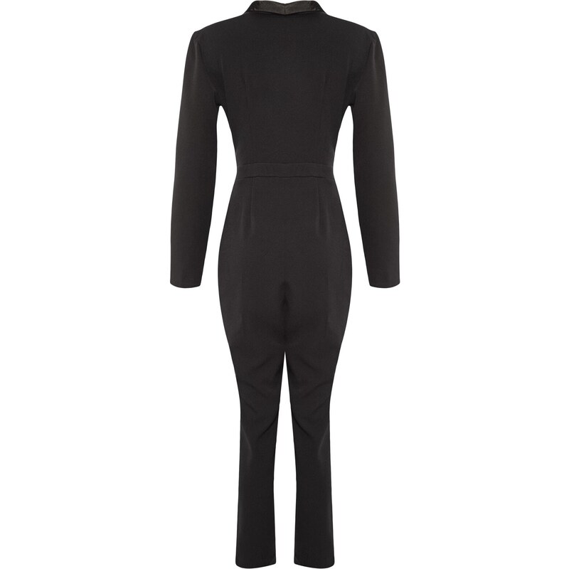 Trendyol Limited Edition Long Black Satin Collar Detailed Woven Jumpsuit