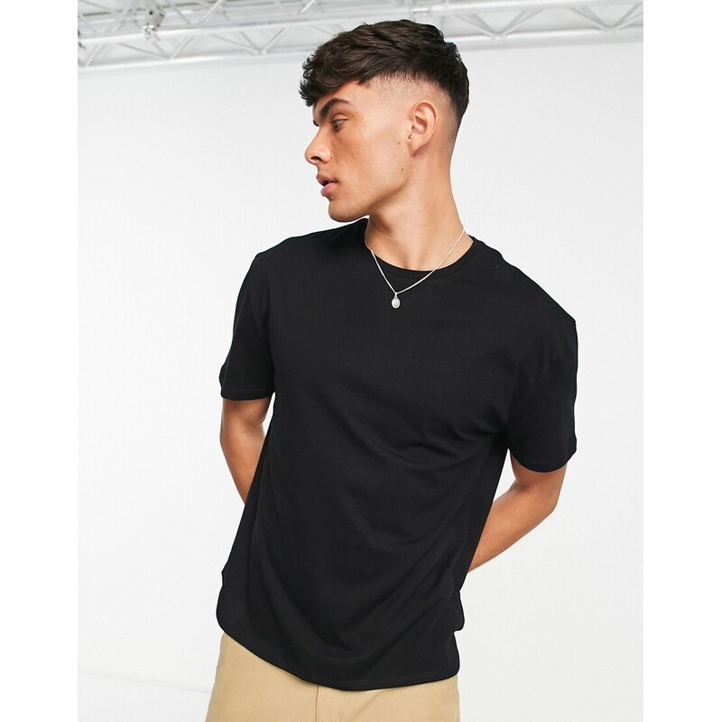 ASOS DESIGN relaxed longline t-shirt with curved hem in black