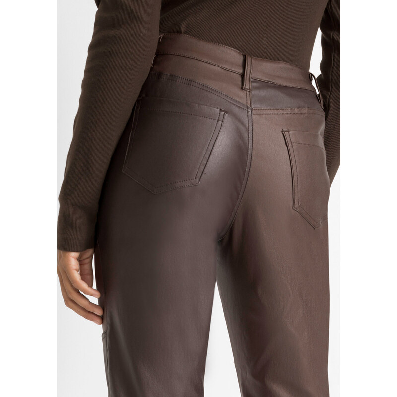 bonprix Kalhoty z umělé kůže s barvením Color-Blocking Hnědá