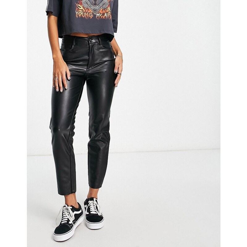 ONLY Emily faux leather ankle trousers in black