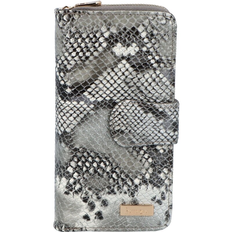 PATRIZIA Dámská kožená lakovaná peněženka s bočním zipem Lozán, šedá vzor