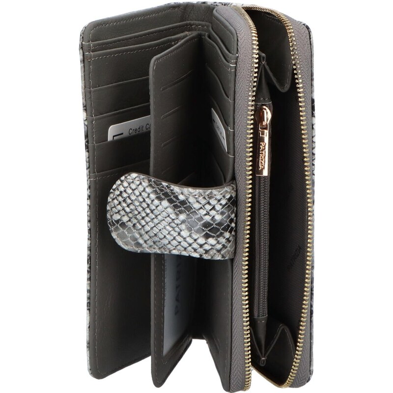 PATRIZIA Dámská kožená lakovaná peněženka s bočním zipem Lozán, šedá vzor