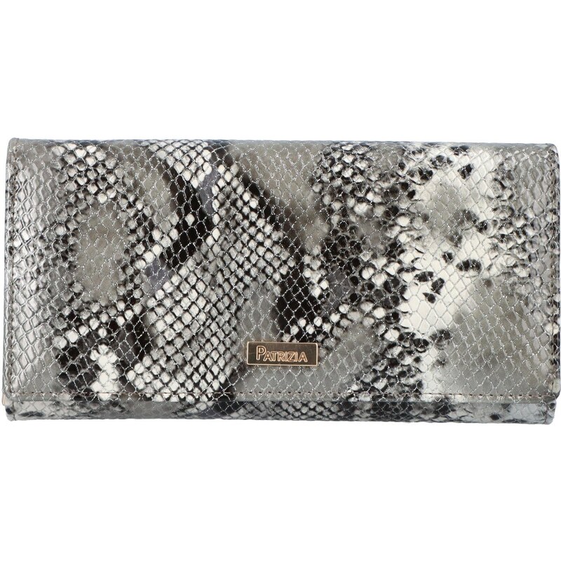 PATRIZIA Velká dámská luxusní kožená peněženka Sadrey, šedá se zvířecím hadím motivem