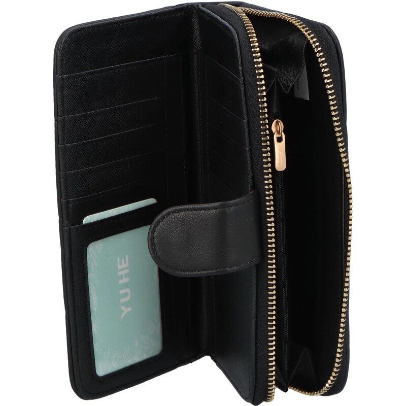 YUHE Větší dámská koženková peněženka s prošíváním Mellorii, černá