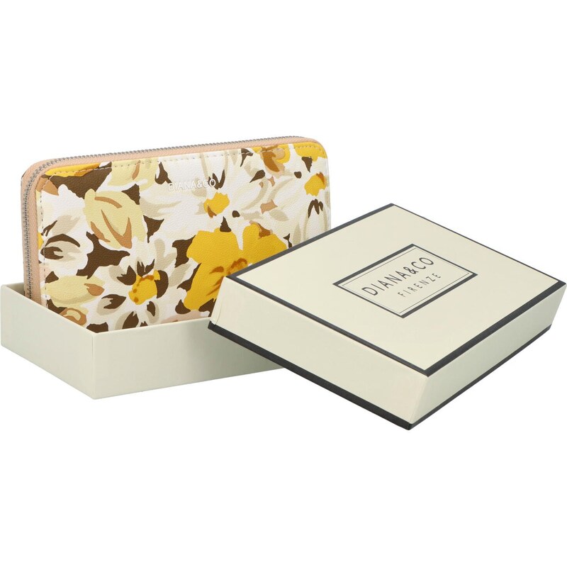 DIANA & CO Pouzdrová dámská koženková peněženka Flowers summer, tmavší béžová