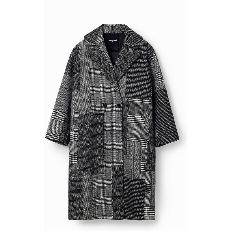 DESIGUAL Dlouhý kabát s patchworkovým vzorem