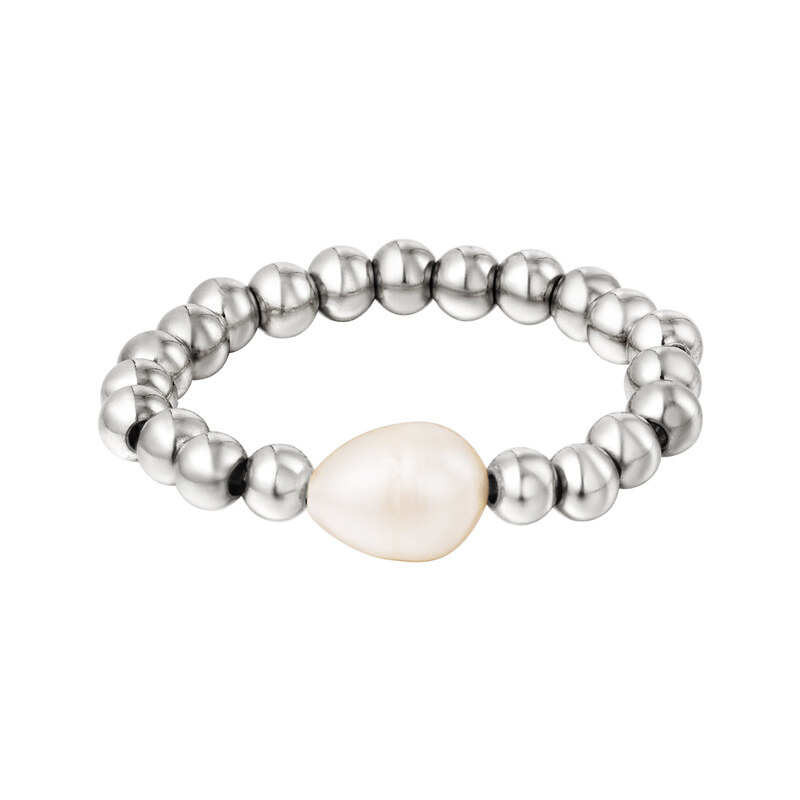 SYLVIENE Korálkový prsten s perlou Silver