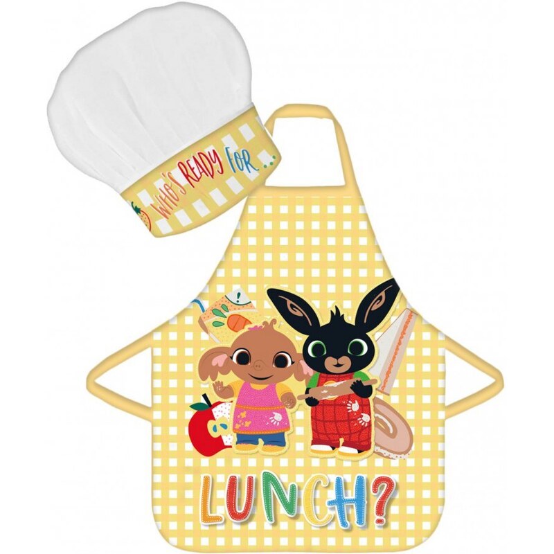 BrandMac Dětská zástěra s kuchařskou čepicí Zajíček Bing - motiv Lunch? - 2 díly