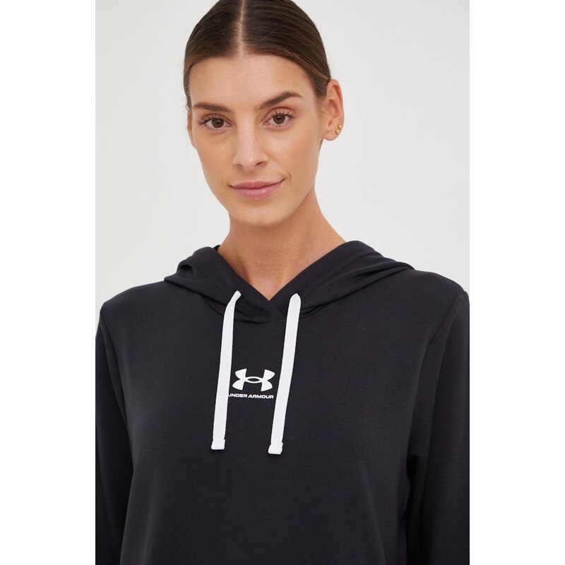 Mikina Under Armour dámská, černá barva, s kapucí, s potiskem