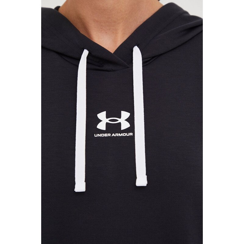 Mikina Under Armour dámská, černá barva, s kapucí, s potiskem