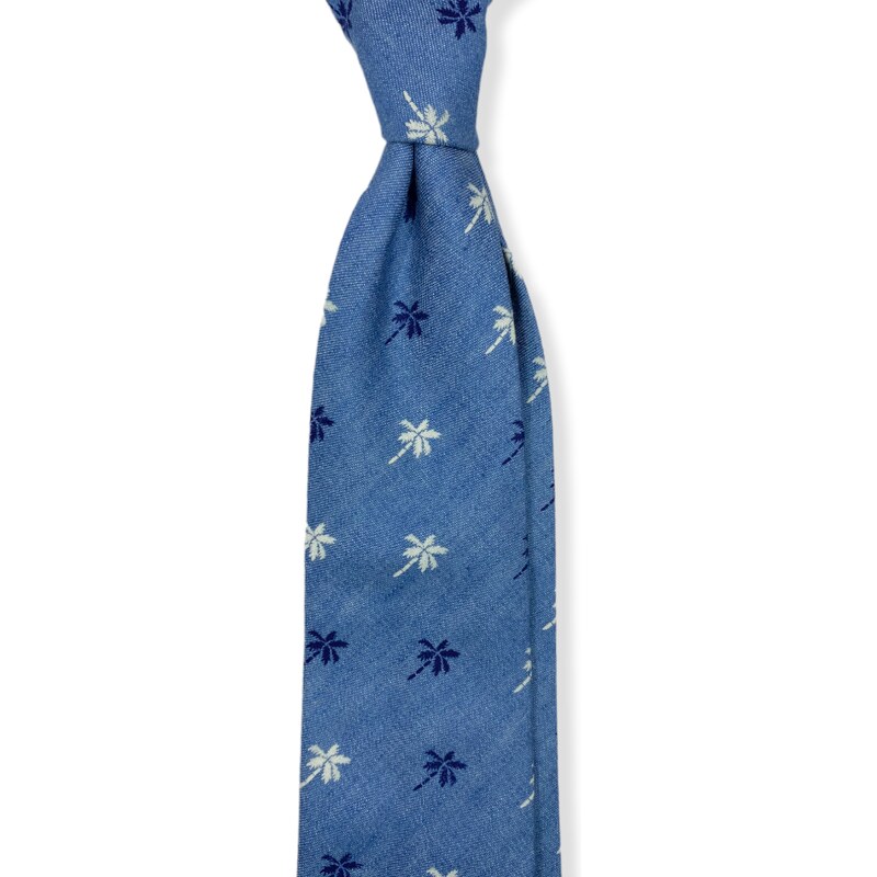 Kolem Krku Modrá bavlněná kravata s palmami Premium