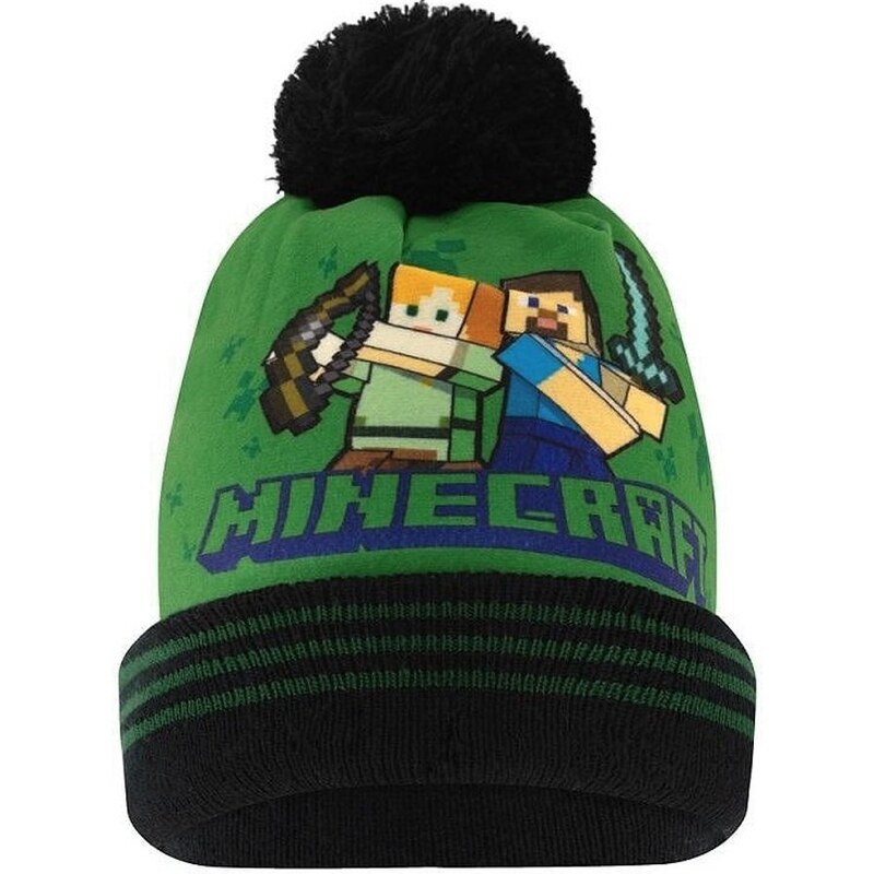 Fashion.uk Zimní čepice s bambulí Minecraft - Alex a Steve