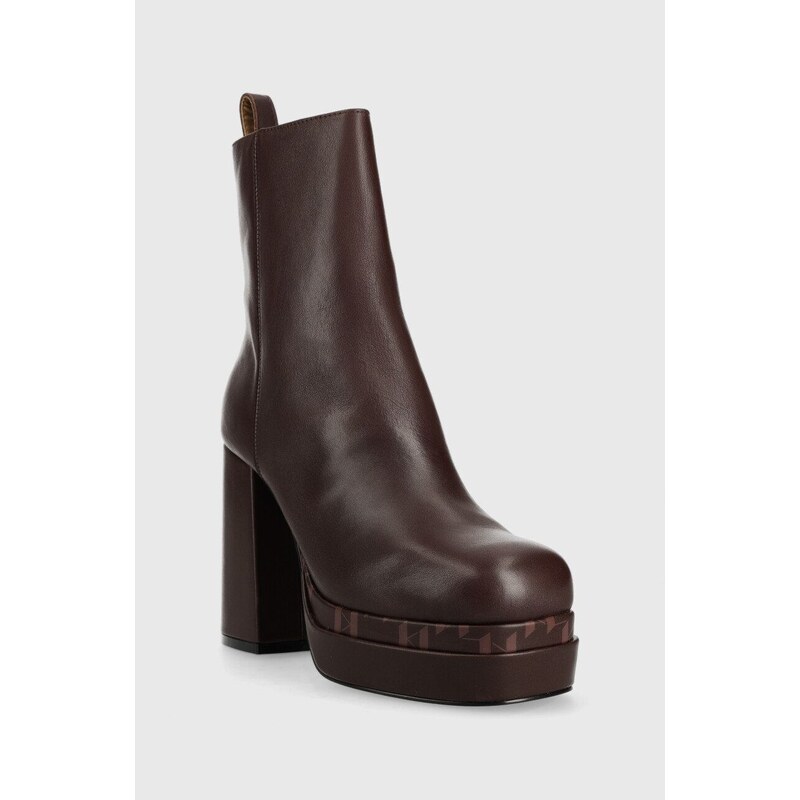 Kožené kotníkové boty Karl Lagerfeld Strada dámské, hnědá barva, na podpatku