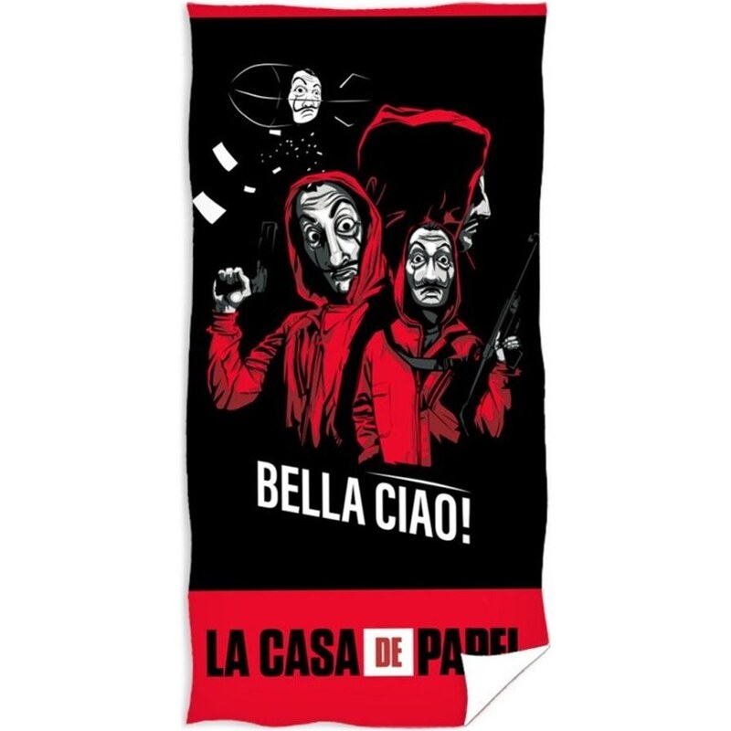 Carbotex Bavlněná osuška Papírový dům - La casa de papel - Money Heist - motiv Bella ciao! - 100% bavlna s gramáží 300 gr./m² - 70 x 140