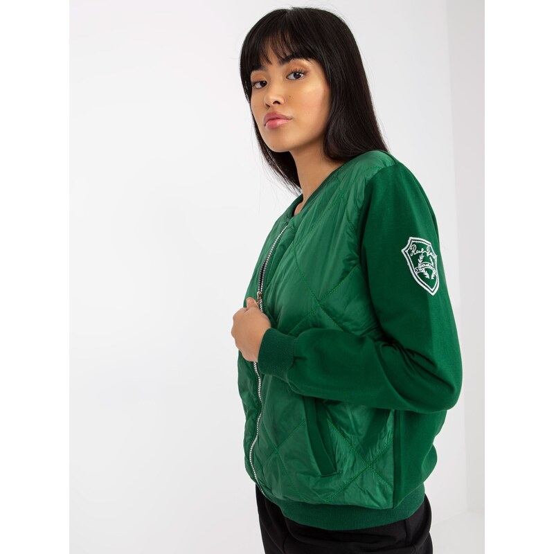 RUE PARIS TMAVĚ ZELENÁ PROŠÍVANÁ BOMBER MIKINA -DARK GREEN