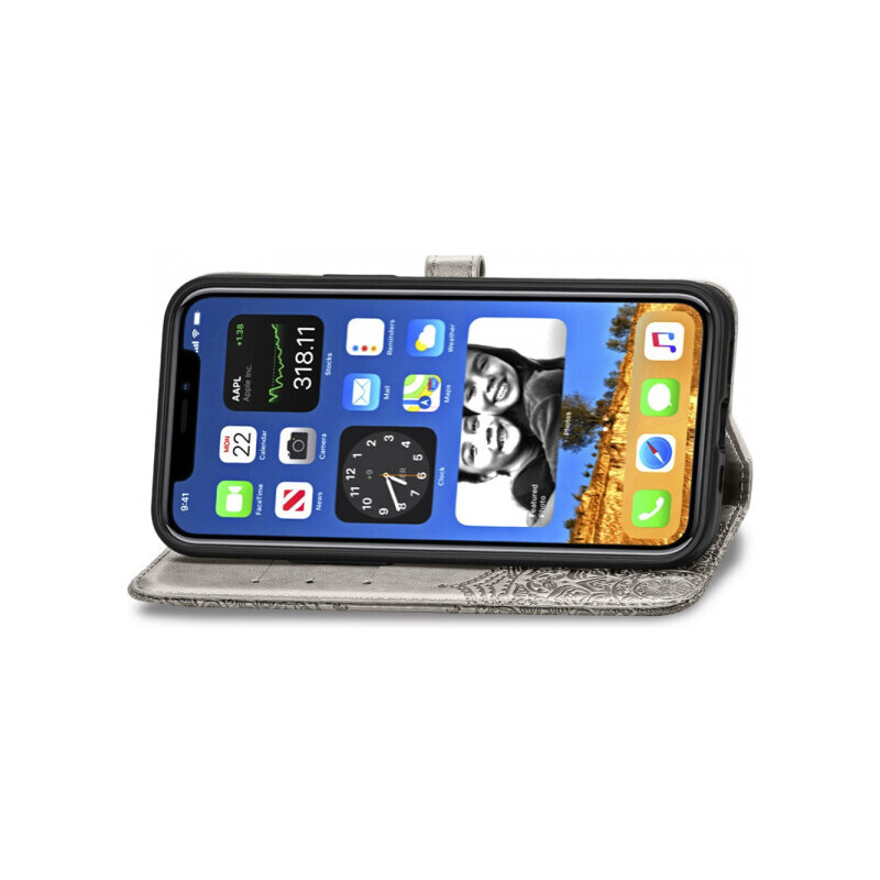 Pouzdro MFashion iPhone 12 Mini - šedé - Mandala