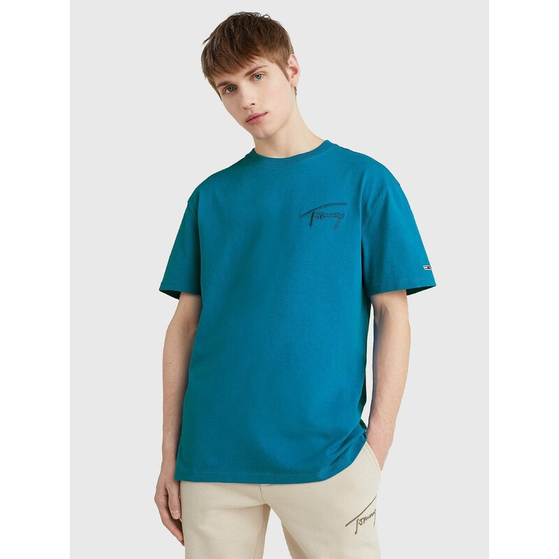 Tommy Jeans pánské modré tričko SIGNATURE